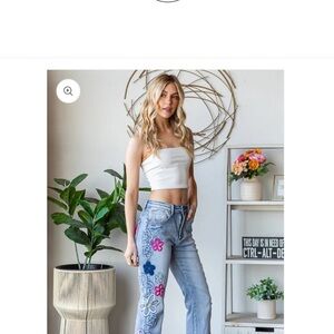 Oli & Hali Light Blue Floral Flare Jeans